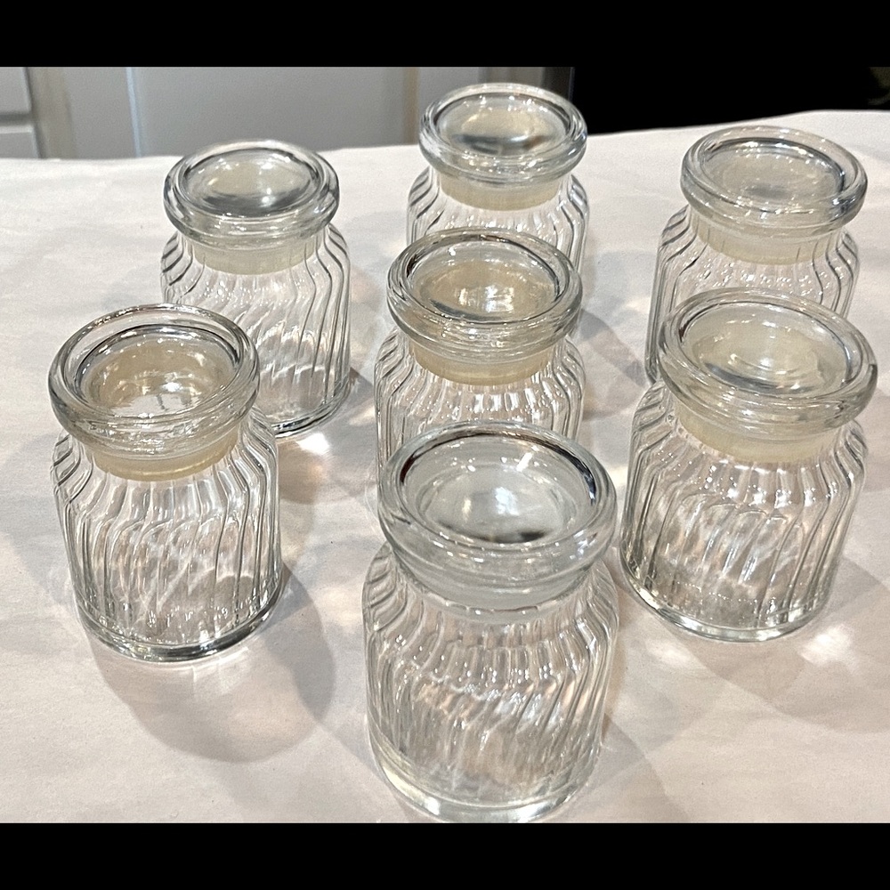 Six (6) Clear Glass Storage Jars, Ribbed Optic from Anchor Hocking, Vintage 70s